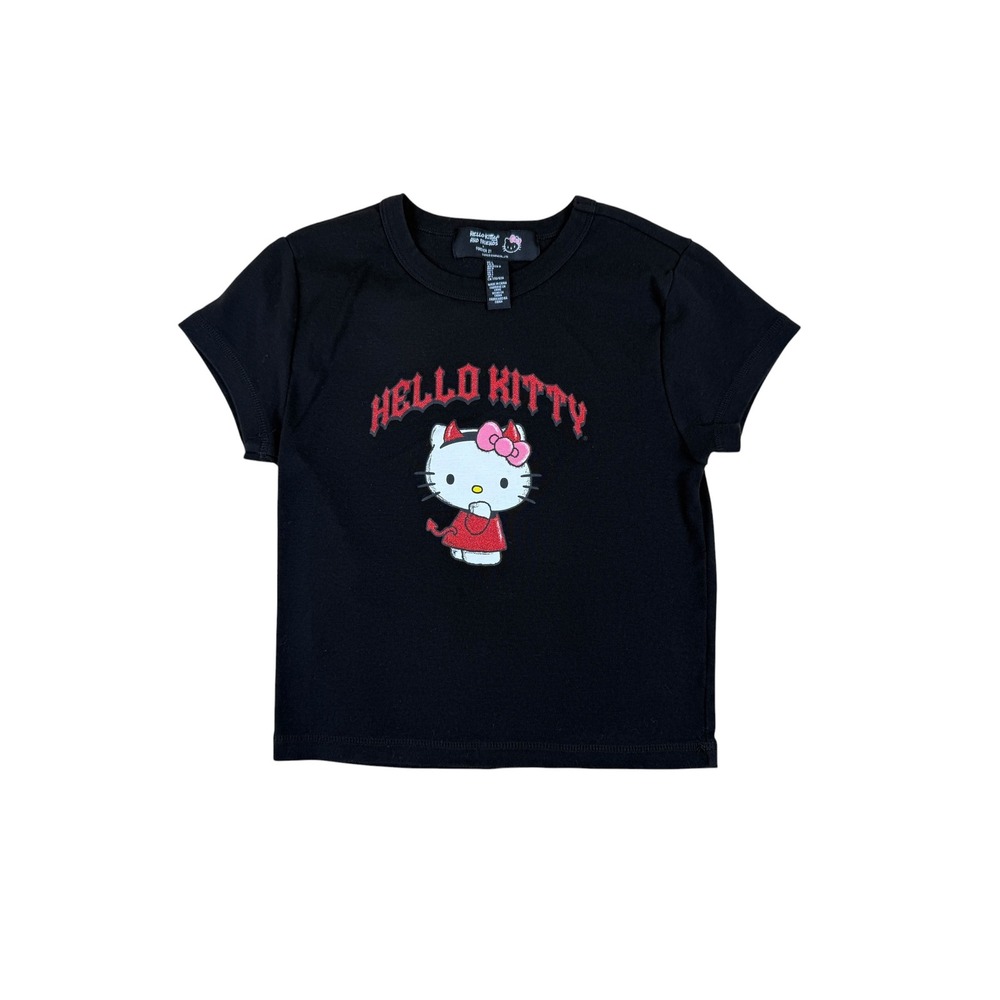 Forever 21 L Hello Kitty Devil Graphic Tee Cotton Blend Black Red Y2K